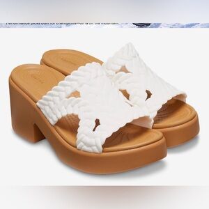 CROCS White Braided Sandals with Tan Sole